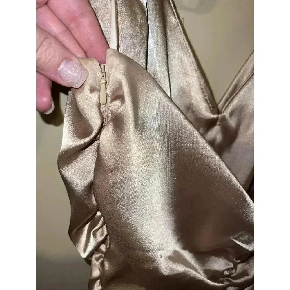 Vintage Y2K Jessica McClintock Ruffle Halter Dress Champagne Gold Women Size 10 - Picture 4 of 6